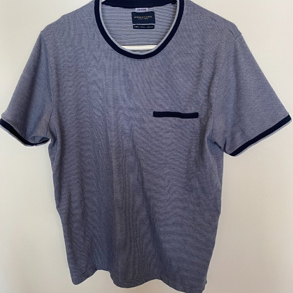 Men's Large Denim & Flower Ricky Singh Short Sleeve Shirt